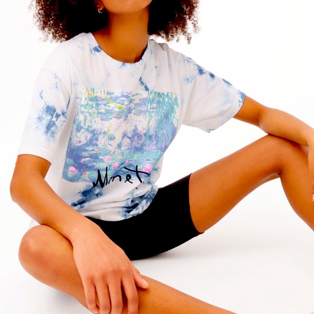 Monet Water Lilies Tie Dye Tee Shirt Women Color Blue Size M